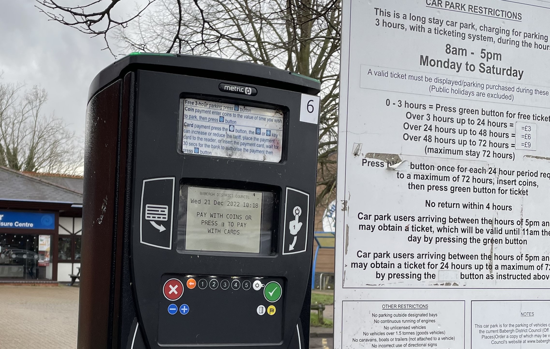 A picture of a car park payment machine in Sudbury