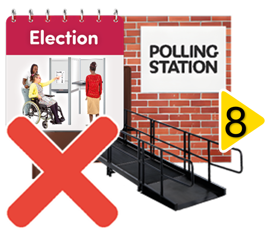 Image of a polling station crossed through