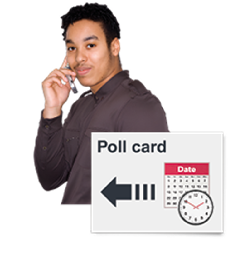 Image of a person on the phone, with date and time icons