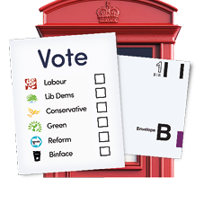 Image of a postal vote pack infront of a postbox