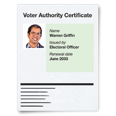 Image of an example Voter Authority Certificate